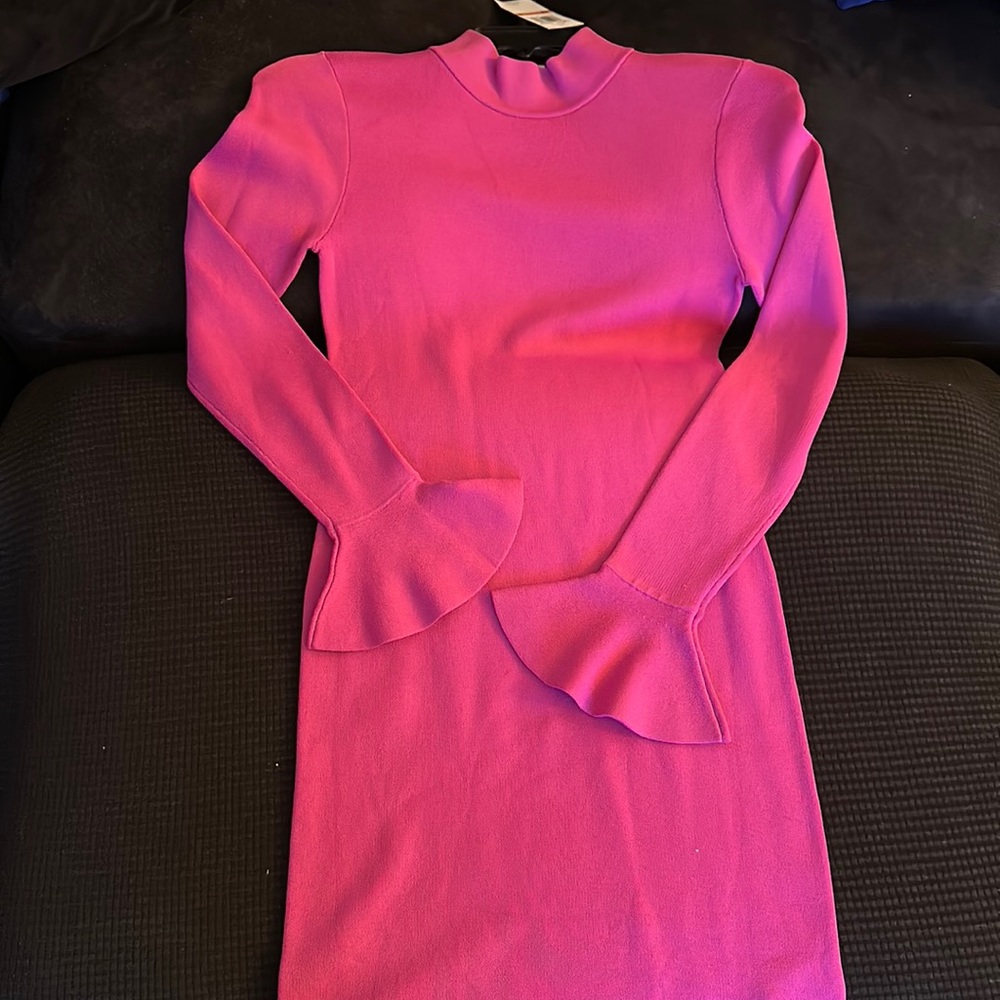 Michael Kors, hot pink long sleeves dress